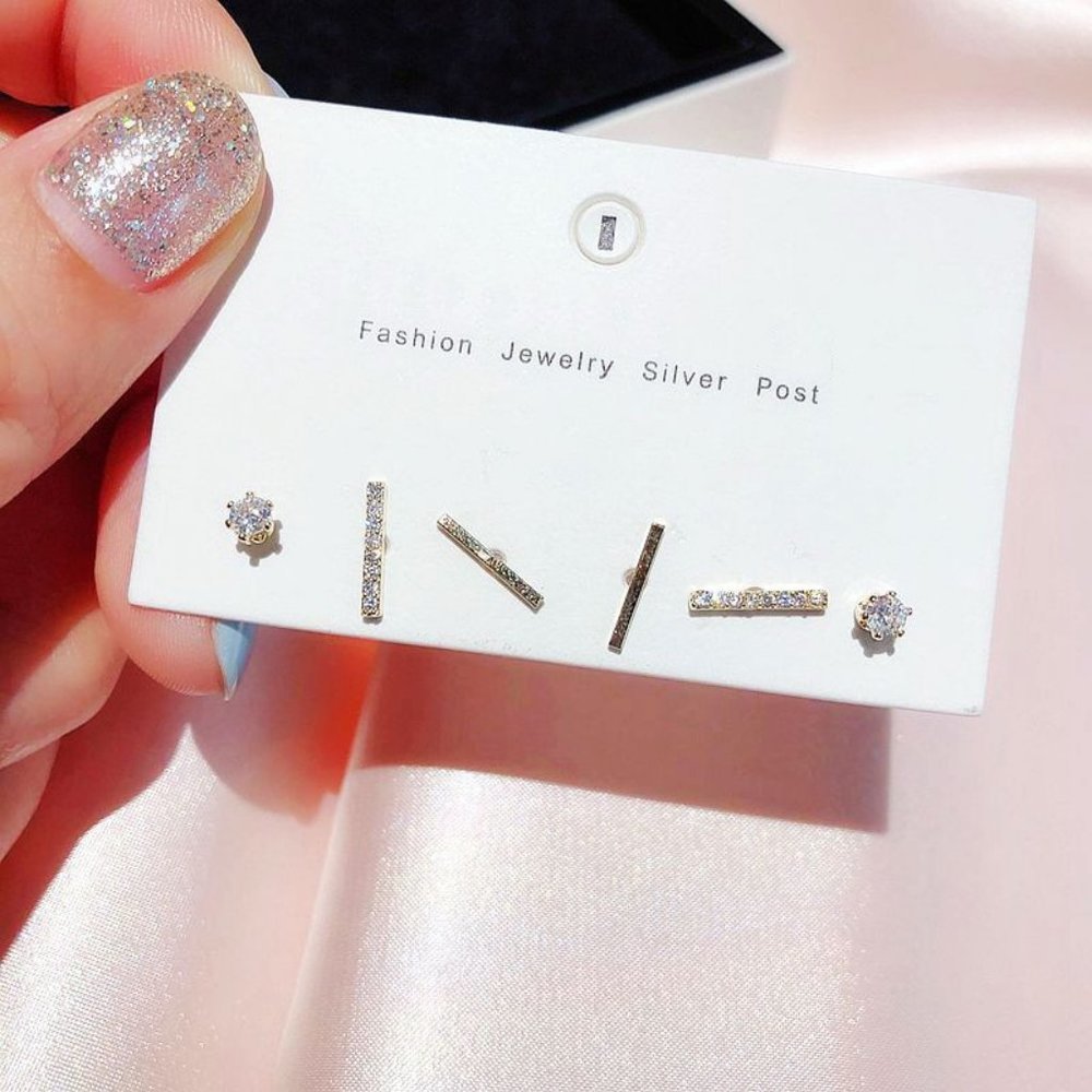 [3 Pairs] 925 Sterling Silver Diamond Earrings H - Picture 7 of 8